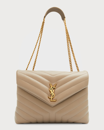 Saint Laurent Loulou Medium Quilted Leather Shoulder Bag In Neutrals