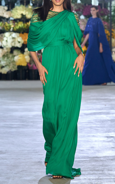Pamella Roland Women's Embellished Chiffon Gown In Green | ModeSens