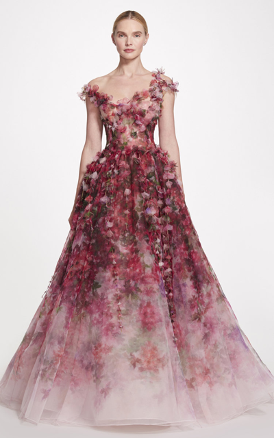 Marchesa Printed Textured Organza Ball Gown