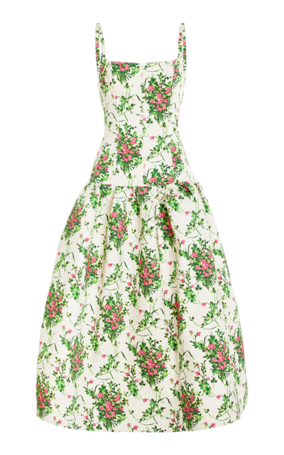 Carolina Herrera Drop-waist Cotton Midi Dress In Print
