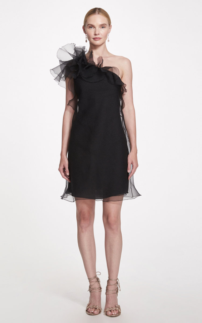 Marchesa Women's One-shoulder Organza Mini Dress In Black