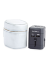 Royce New York Travel Adapter & Leather Case In Silver