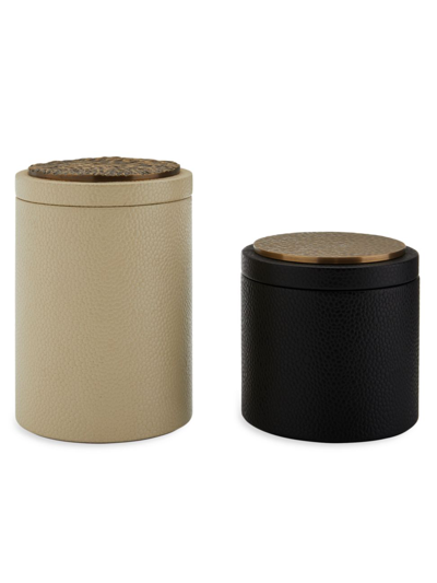 Arteriors Oliver 2-piece Leather Container Set In Black