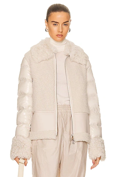 Moncler Gaillands Shearling-trimmed Leather Down Jacket In White