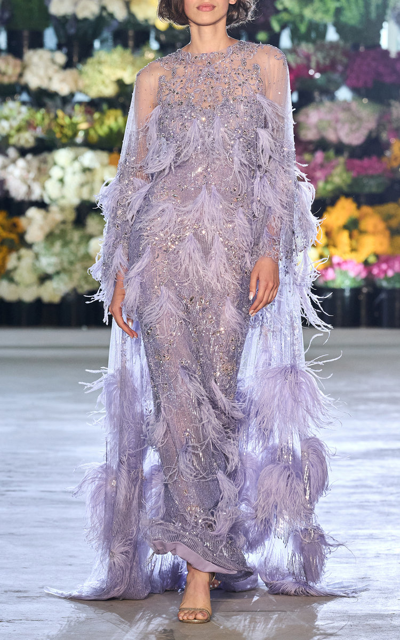 pamella roland purple dress $8290 NEW Pamella Roland Amethyst 3D Flora Applique Gown Purple Illusion  Dress 6