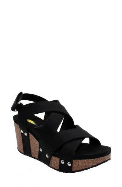 Volatile Tory Crisscross Wedge Sandal In Black