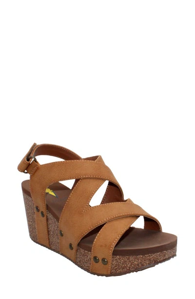 Volatile Tory Crisscross Wedge Sandal In Tan