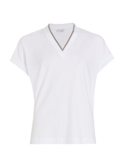 Brunello Cucinelli Contrast-trim V-neck T-shirt In White