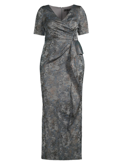 Aidan Mattox Plus Size Floral Faux-wrap Gown In Slate