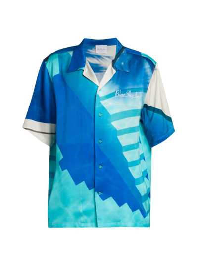 Blue Sky Inn Pool Graphic-print Boxy-fit Satin Shirt In Pool Print