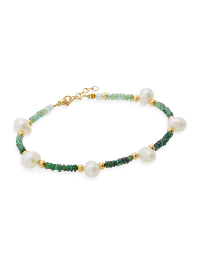 Jia Jia Women's Arizona 14k Yellow Gold, Emerald, & Freshwater Pearl Bracelet In Green