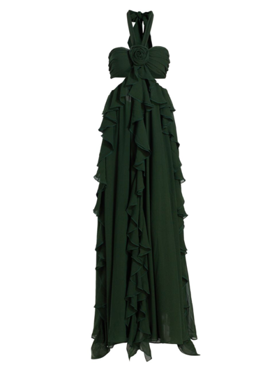Ronny Kobo Kait Ruffled Halter Maxi Dress In Teal