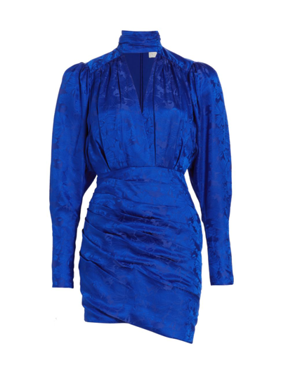 Ronny Kobo Virgo Ruched Floral Satin Sheath Dress In Blue