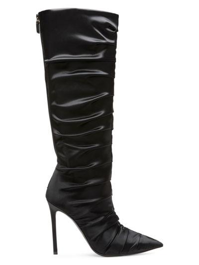 Stuart Weitzman Strt Ruched 100 Satin Knee-high Boot In Black