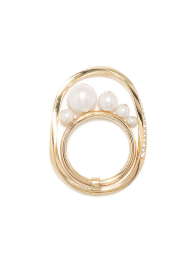 Completed Works Women's Suburbs Work Won't Love You Back 14k Gold-plate, Pearl & White Topaz Ring In Yellow Gold