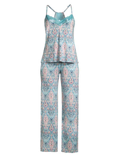 In Bloom Charade 2-piece Tapestry Pajama Set In Adriatic Blue