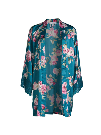 In Bloom Women's Breakfast At Tiffany's Printed Matte Satin Dressing Gown In Teal