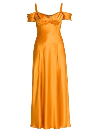 Alberta Ferretti Satin Off-the-shoulder Gown In Orange