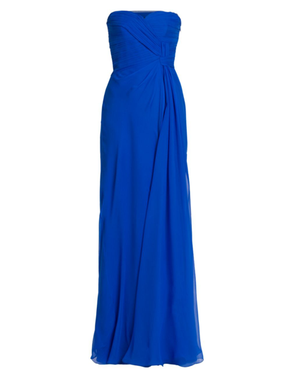 Alberta Ferretti Chiffon Strapless Gown In Blue
