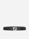 Fendi Leather And Ff Fabric Reversible Belt In Black,grey