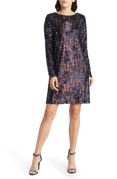 Chelsea28 Sequin Long Sleeve Minidress In Navy Multi