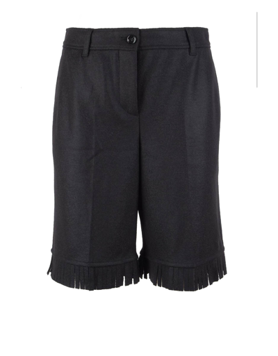 Burberry Wool Shorts With Frayed Edges In Black