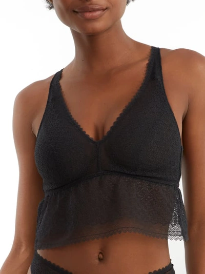 Bare The Flirty Lace Longline Bralette In Black