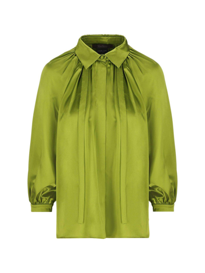 Max Mara Bow Detailed Blouse In Verde Acido