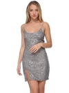 Anna-kaci Sequin Sleeveless Split Mini Dress In Silver