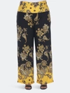 White Mark Floral Print Plus Size Palazzo Pants In Black/gold