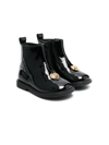 VERSACE PATENT-LEATHER HEART-PLAQUE BOOTS