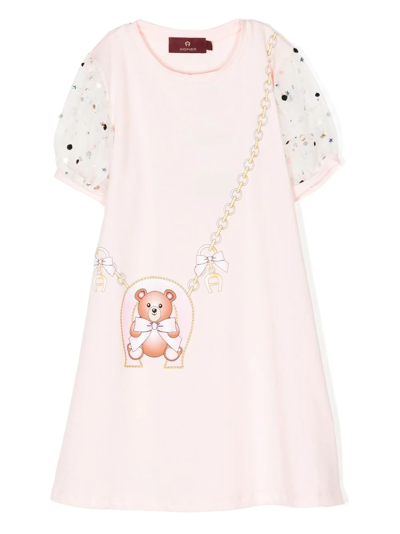 Aigner Kids' Sequin Puff Sleeves Dress In Pink