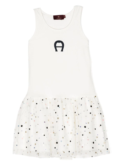 Aigner Kids' Tulle-skirt Polka-dot Dress In White