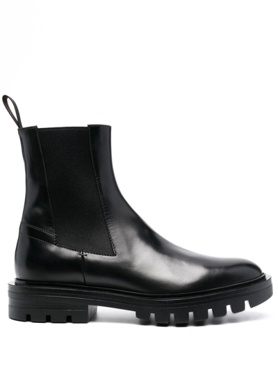 Santoni Lug-sole Leather Chelsea Boots In 黑色