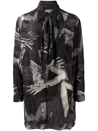 Yohji Yamamoto Abstract-print Long-sleeve Shirt In Black
