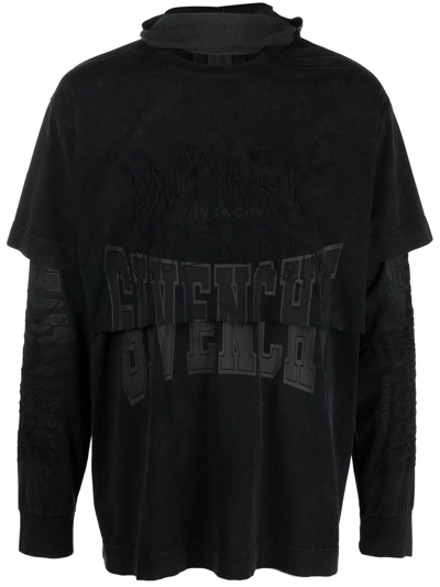 Givenchy Logo-embroidered Long-sleeve T-shirt In Black