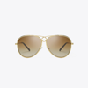 Tory Burch Gloria Pilot Sunglasses In Shiny Gold/brown Gradient