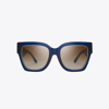 Tory Burch Kira Chevron Square Sunglasses In Transparent Navy/brown Gradient