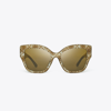 Tory Burch Oversized Cat-eye Sunglasses In Ivory Horn W/olive Monogram/solid Olive