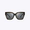 Tory Burch Kira Chevron Square Sunglasses In Black/solid Grey