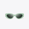 Tory Burch Kira Chevron Cat-eye Sunglasses In Solid Mint/solid Grey