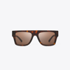 Tory Burch Oversized Geometric Sunglasses In Dark Tortoise/solid Brown