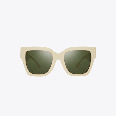 Tory Burch Kira Chevron Square Sunglasses In Ivory/solid Green