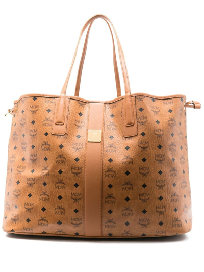 Mcm Liz Logo-print Leather Tote Bag In Brown