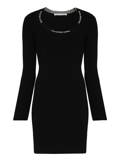 Alexander Wang Logo-jacquard Scoop Dress In Black