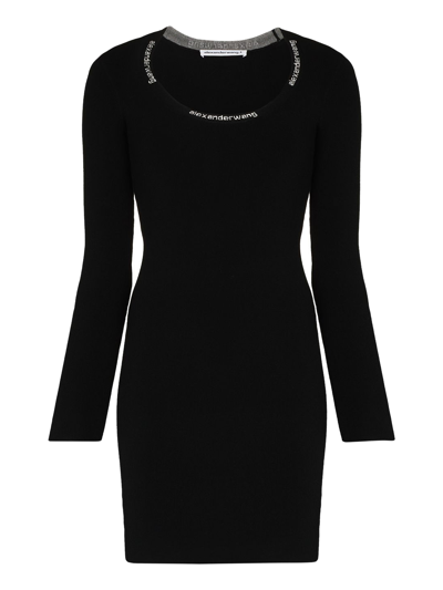 Alexander Wang Logo Scoop Neck Dress In Stretch Viscose In Black