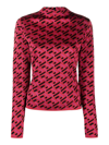 Versace La Greca Monogram Silk Button-up Blouse In Red