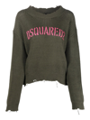 Dsquared2 Cotton Sweater With Printed Logo In Green