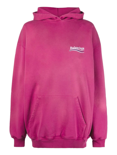Balenciaga Fuchsia Logo-embroidery Hoodie In Pink