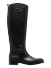 Tory Burch Logo-embossed Tall Leather Boots In Black